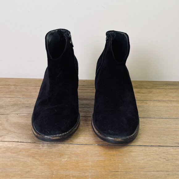 Paul Green Delgado Size 7.5 Booties Black Suede Side Zippers Stacked Heels - Picture 6 of 11